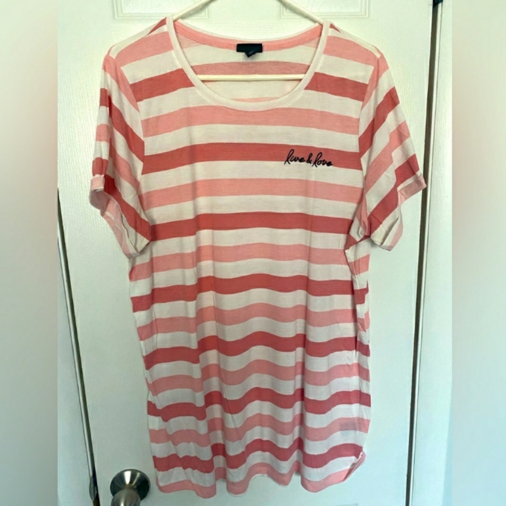 Torrid "Live & Love" Pink & White Stripe Tee Size 3